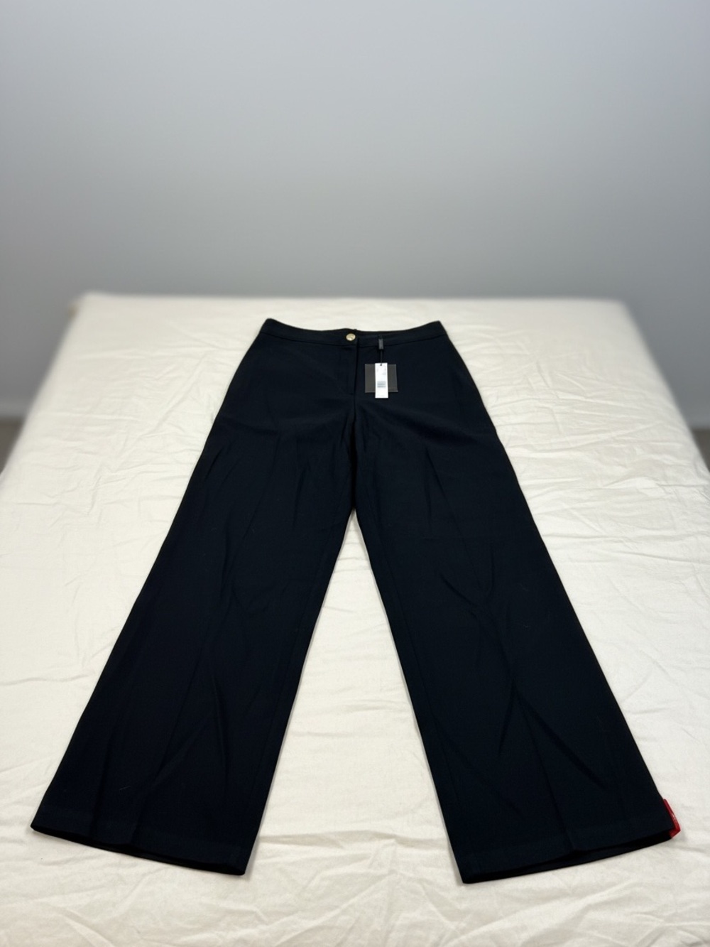 Elie Tahari Black Wide-Leg Trousers with Gold Button